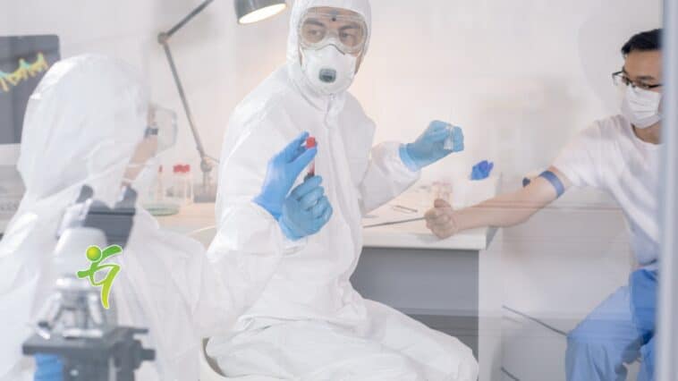 Durchführung eines Bluttests bei einem Coronavirus-Patienten