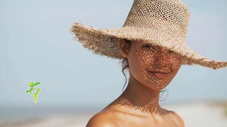 Beach Woman in Sun Hat on Vacation