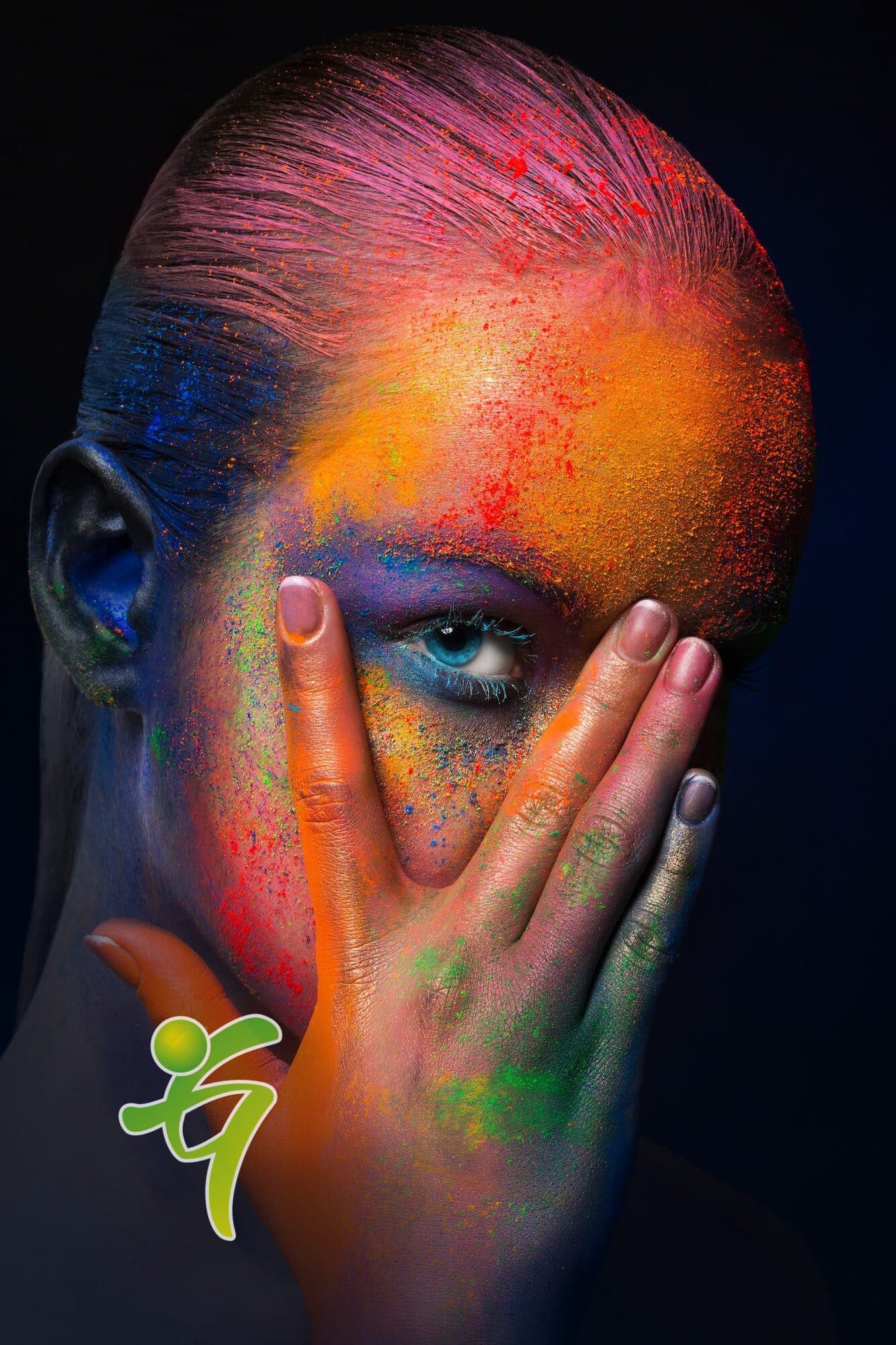 Model with colorful art make-up, close-up