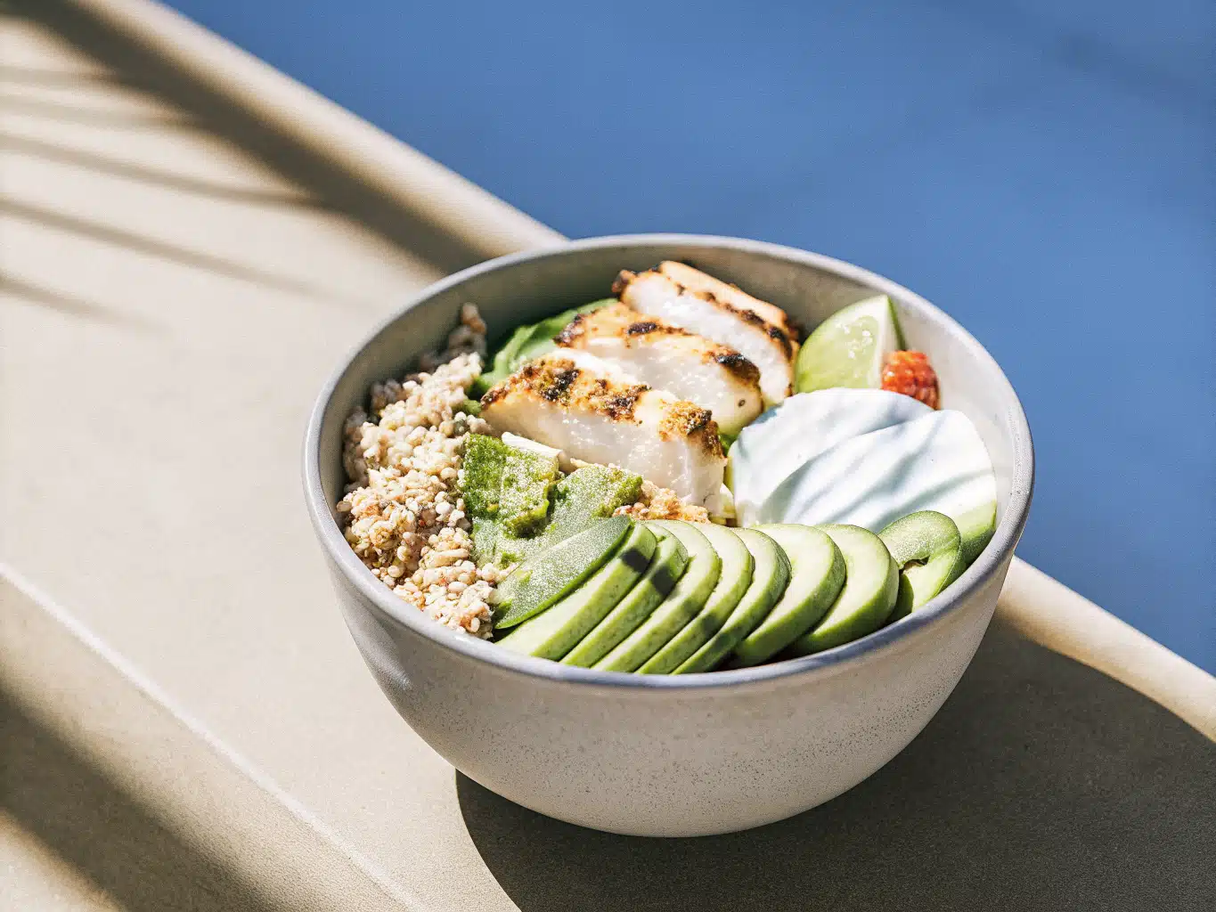 Protein-Bowl mit Hähnchen, Quinoa und Avocado