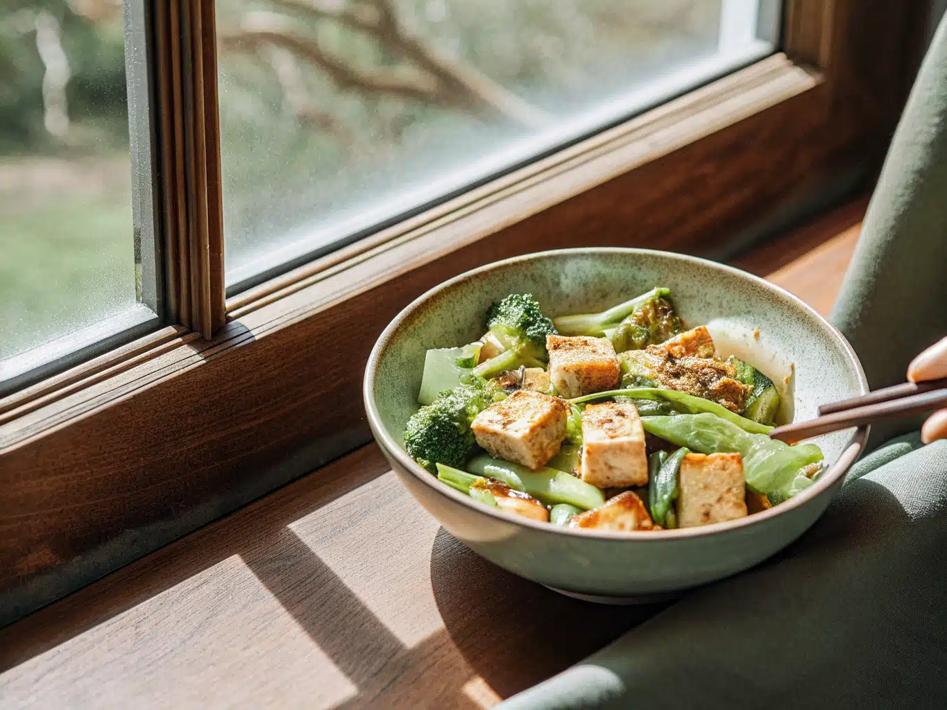 Tofu-Wok mit Brokkoli, Pak Choi und Cashews
