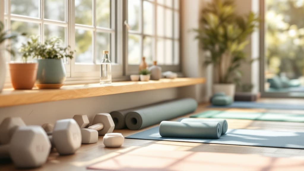 Trainingsraum mit Fitnessgeräten in ruhiger Atmosphäre